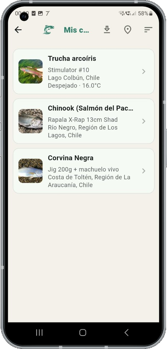Catch list screen